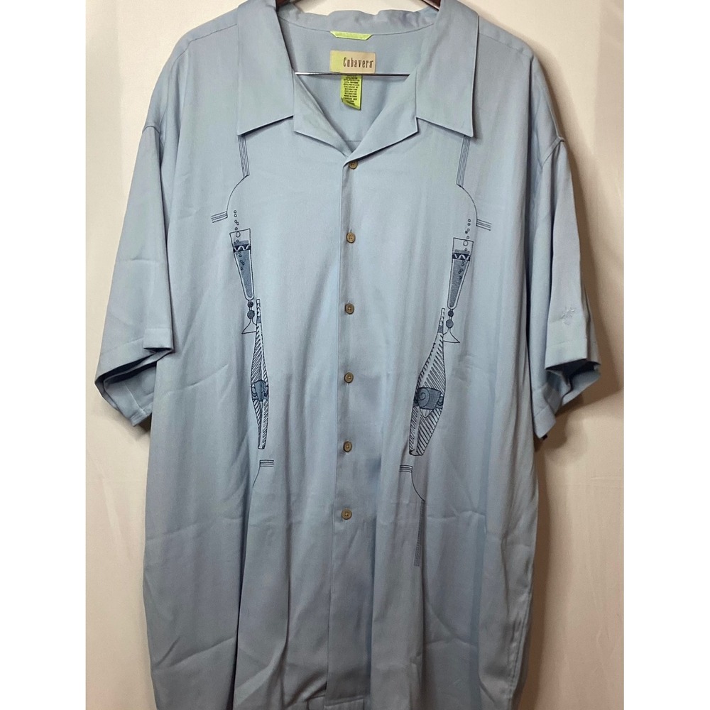 Cubavera Mens Blue Champagne‎ Glass Print Short Sleeve Button Up Shirt 3X